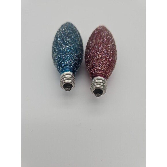 Vintage Stardust Sugar Crystal Christmas Bulbs 3.5" Red & Blue x 2 - Picture 3 of 8